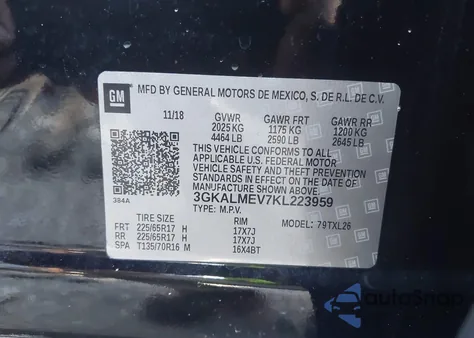 2019 GMC Terrain Sle из США, поврежденный, VIN 3GKALMEV7KL223959